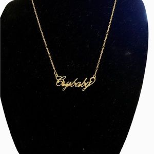 Necklace Gold Tone Saying “Crybaby” Novelty 20”